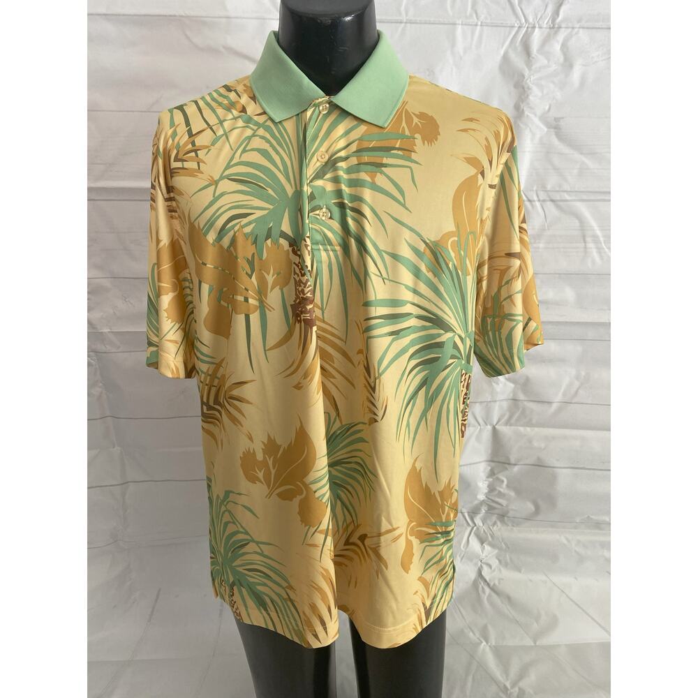 Monterey Club Men's Polo; Hawaiian PalmTree Short Sleeve - L